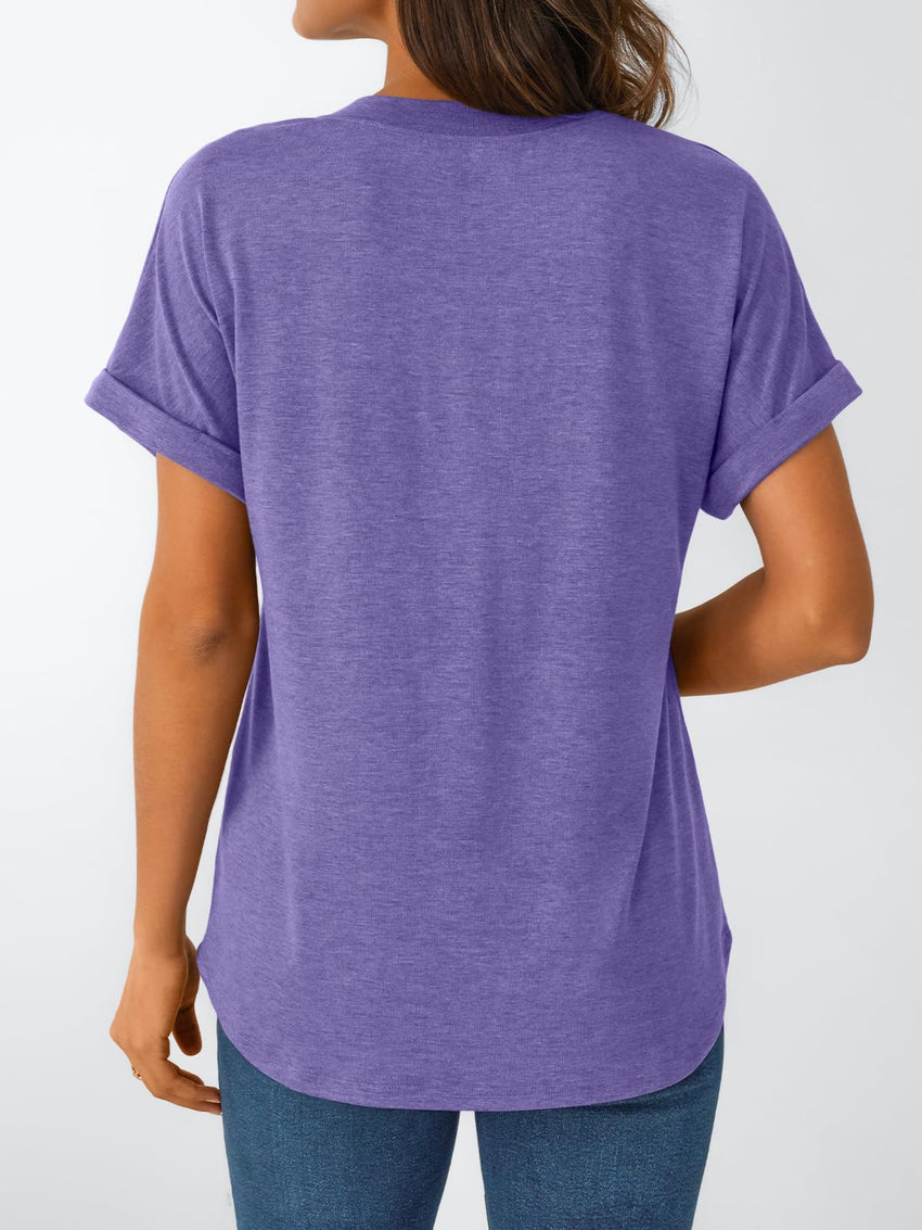 AUTOMET Women's Short Sleeve Shirts Henley Dressy Casual Summer Tops 2025 Trendy Blouses Cute T-Shirts Outfits Clothes - 7DAY'S