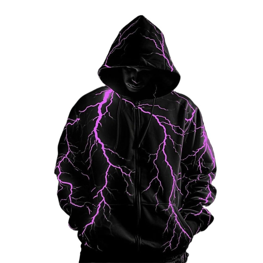 Autumn and winter new lightning pattern zipper hoodie men's fashion long sleeve 3D printed zipper sweater - 7DAY'S