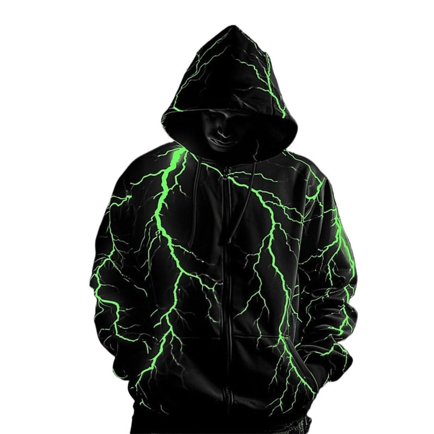 Autumn and winter new lightning pattern zipper hoodie men's fashion long sleeve 3D printed zipper sweater - 7DAY'S