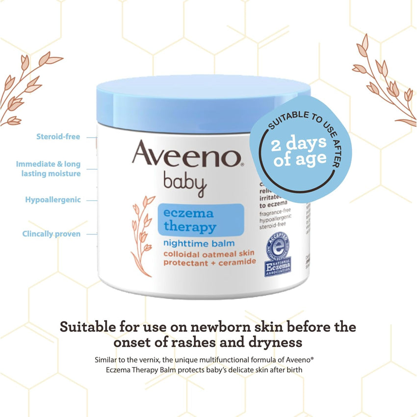 Aveeno Baby Eczema Therapy Nighttime Moisturizing Body Balm, Soothes & Relieves Dry, Itchy Skin from Eczema, HSA/FSA Eligible, Hypoallergenic, Fragrance - & Steroid - Free, 11 oz - 7DAY'S