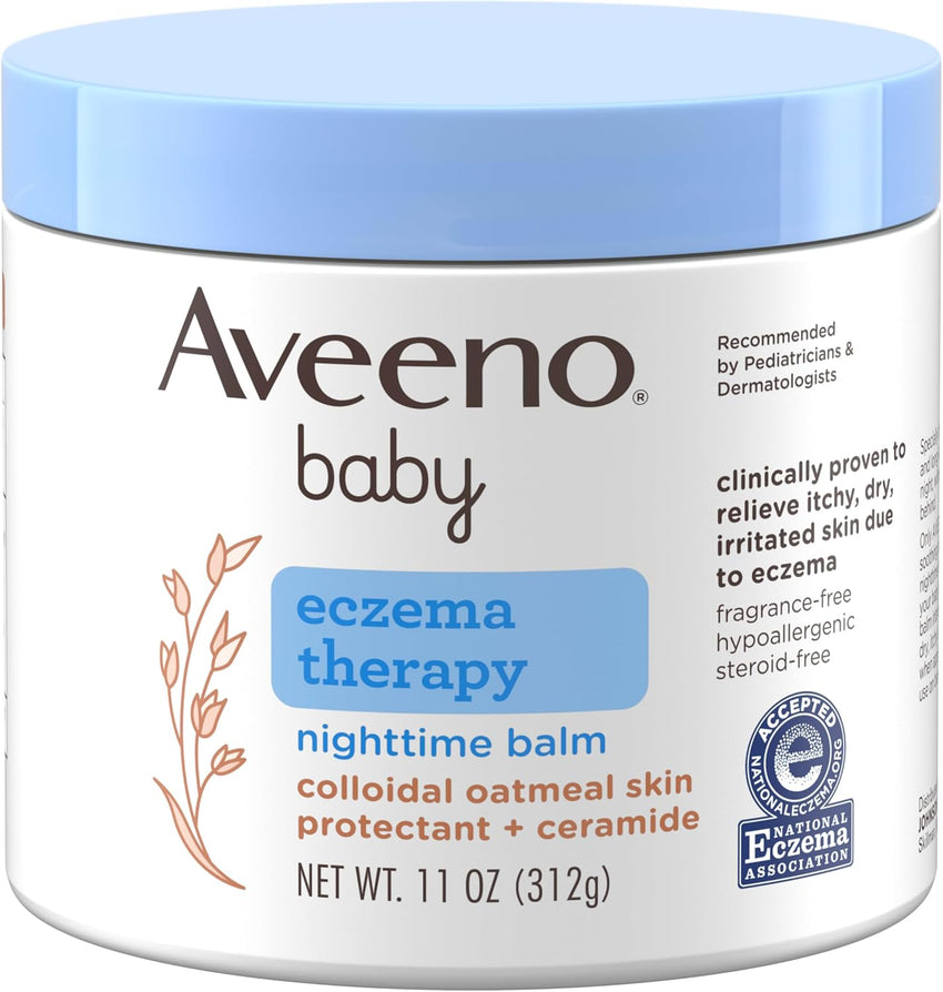 Aveeno Baby Eczema Therapy Nighttime Moisturizing Body Balm, Soothes & Relieves Dry, Itchy Skin from Eczema, HSA/FSA Eligible, Hypoallergenic, Fragrance - & Steroid - Free, 11 oz - 7DAY'S