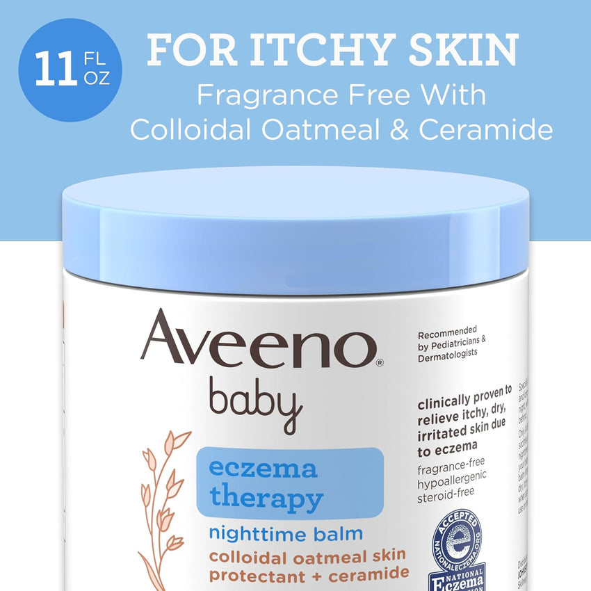 Aveeno Baby Eczema Therapy Nighttime Moisturizing Body Balm, Soothes & Relieves Dry, Itchy Skin from Eczema, HSA/FSA Eligible, Hypoallergenic, Fragrance - & Steroid - Free, 11 oz - 7DAY'S