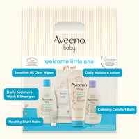 Aveeno Baby Welcome Little One Gift Set, Baby Skincare Set with Nourishing Baby Body Wash & Shampoo, Calming Bath Wash, All Over Baby Wipes, Daily Moisturizing Lotion, & Baby Balm, 5 Items - 7DAY'S