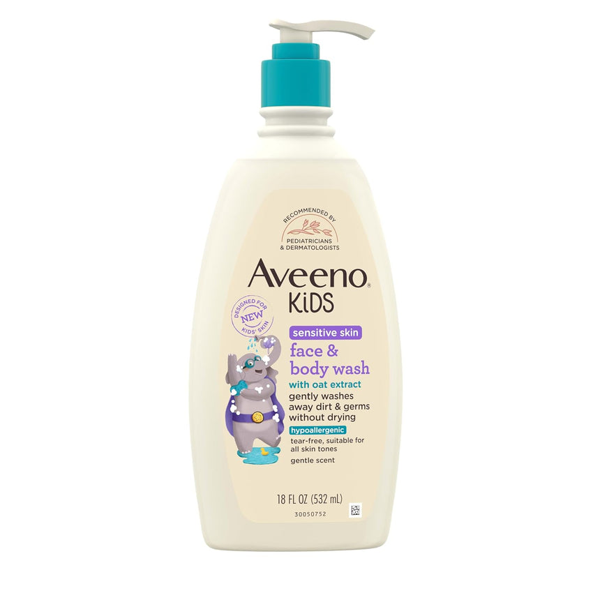 Aveeno Kids Sensitive Skin Face & Body Wash With Oat Extract, Gently Washes Away Dirt & Germs Without Drying, Tear - Free & Suitable for All Skin Tones, Hypoallergenic, 18 fl. oz - 7DAY'S