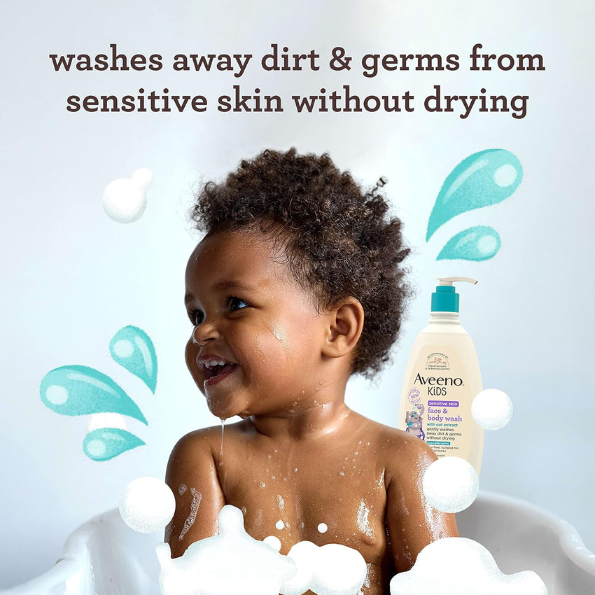 Aveeno Kids Sensitive Skin Face & Body Wash With Oat Extract, Gently Washes Away Dirt & Germs Without Drying, Tear - Free & Suitable for All Skin Tones, Hypoallergenic, 18 fl. oz - 7DAY'S