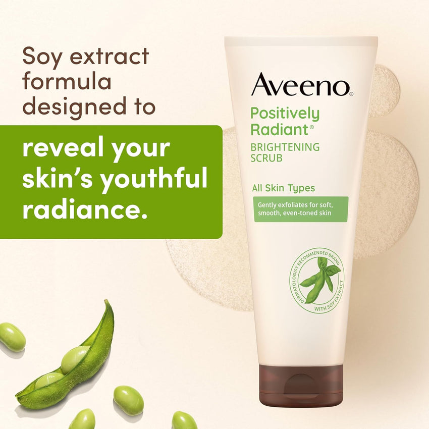 Aveeno Positively Radiant Skin Brightening Exfoliating Daily Facial Scrub, Moisture - Rich Soy Extract, helps improve skin tone & texture, Oil - & Soap - Free, Hypoallergenic, 5 oz - 7DAY'S