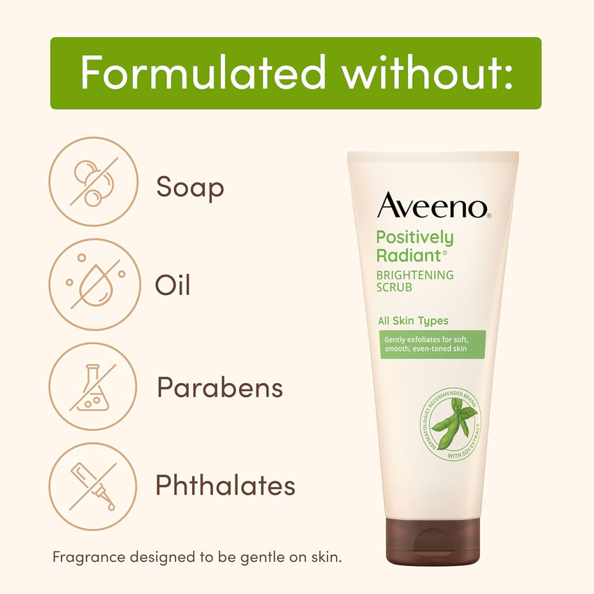 Aveeno Positively Radiant Skin Brightening Exfoliating Daily Facial Scrub, Moisture - Rich Soy Extract, helps improve skin tone & texture, Oil - & Soap - Free, Hypoallergenic, 5 oz - 7DAY'S