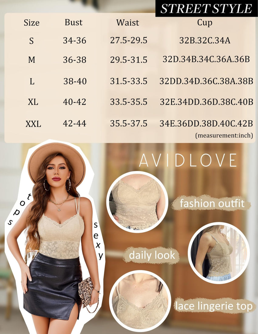Avidlove Lace Bralette for Women V Neck Camisole Lingerie Spaghetti Strap Tube Slim Tank Top - 7DAY'S