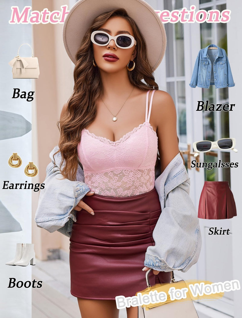 Avidlove Lace Bralette for Women V Neck Camisole Lingerie Spaghetti Strap Tube Slim Tank Top - 7DAY'S