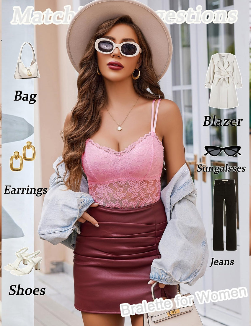 Avidlove Lace Bralette for Women V Neck Camisole Lingerie Spaghetti Strap Tube Slim Tank Top - 7DAY'S