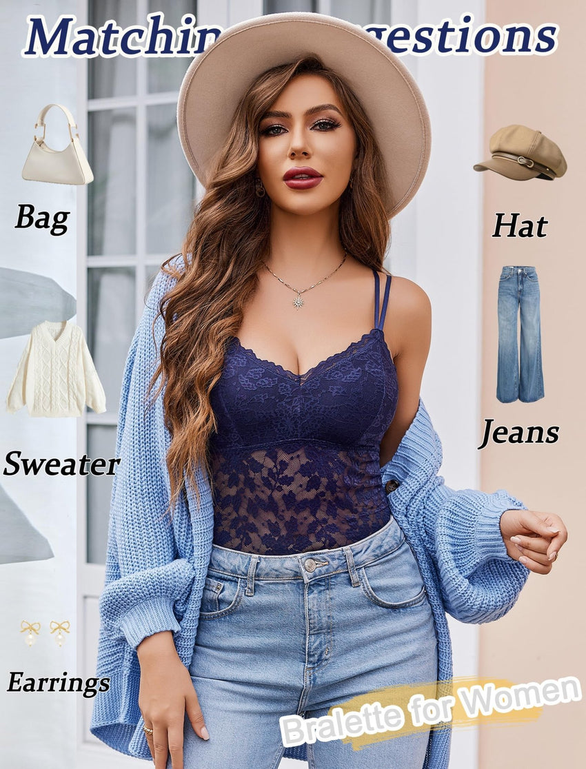 Avidlove Lace Bralette for Women V Neck Camisole Lingerie Spaghetti Strap Tube Slim Tank Top - 7DAY'S