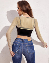 Avidlove Women Fishnet Long Sleeve Crop Top See Through Shirt Sheer Blouse Sexy Outfits - 7DAY'S