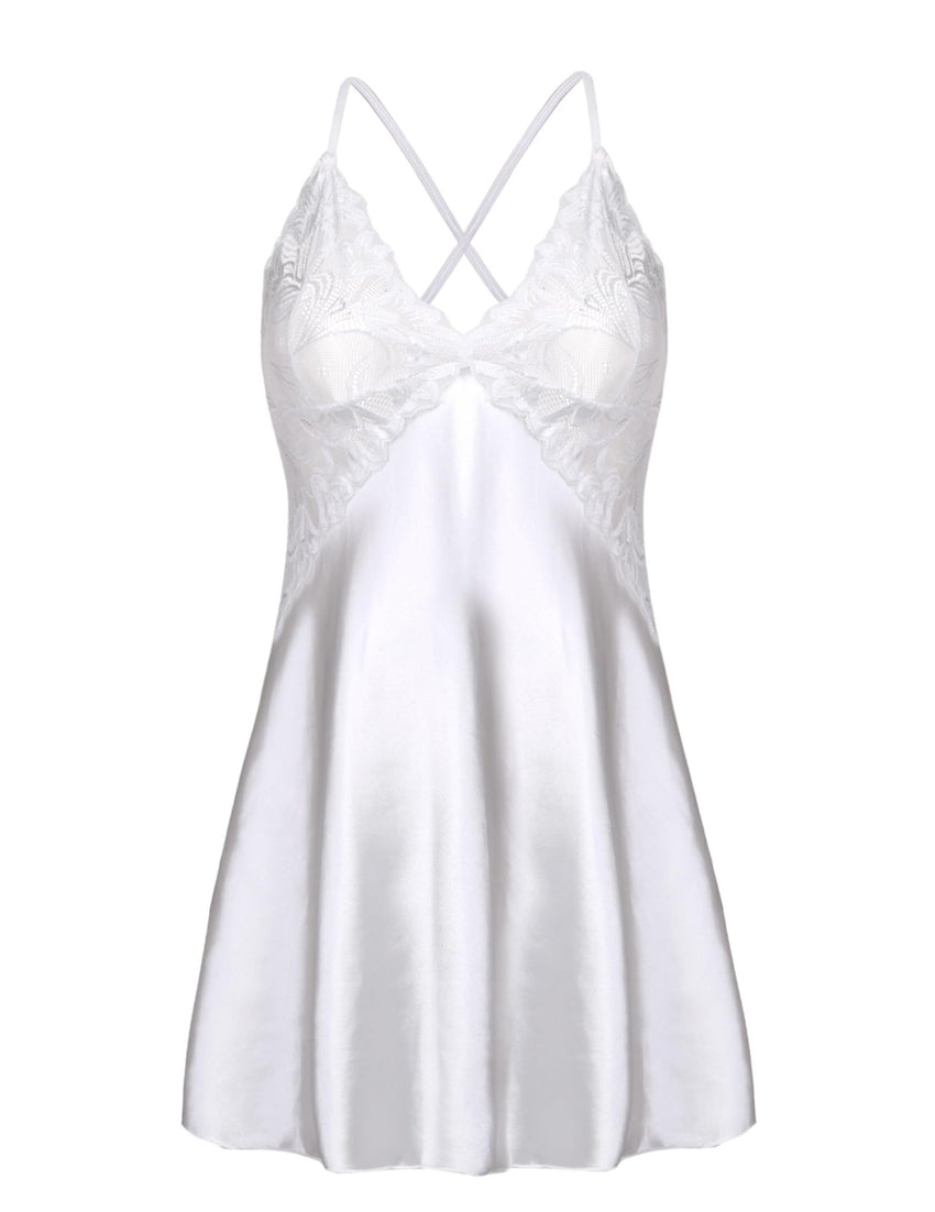 Avidlove Women Lingerie V Neck Nightwear Satin Sleepwear Lace Chemise Mini Teddy - 7DAY'S