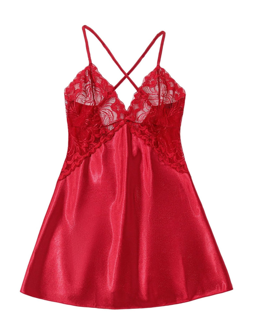 Avidlove Women Lingerie V Neck Nightwear Satin Sleepwear Lace Chemise Mini Teddy - 7DAY'S