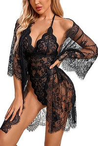 Avidlove Women Sexy Lingerie Set 2 Piece Lace Kimono Robe with Lace Teddy Lingerie Bodysuit - 7DAY'S