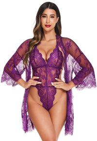 Avidlove Women Sexy Lingerie Set 2 Piece Lace Kimono Robe with Lace Teddy Lingerie Bodysuit - 7DAY'S