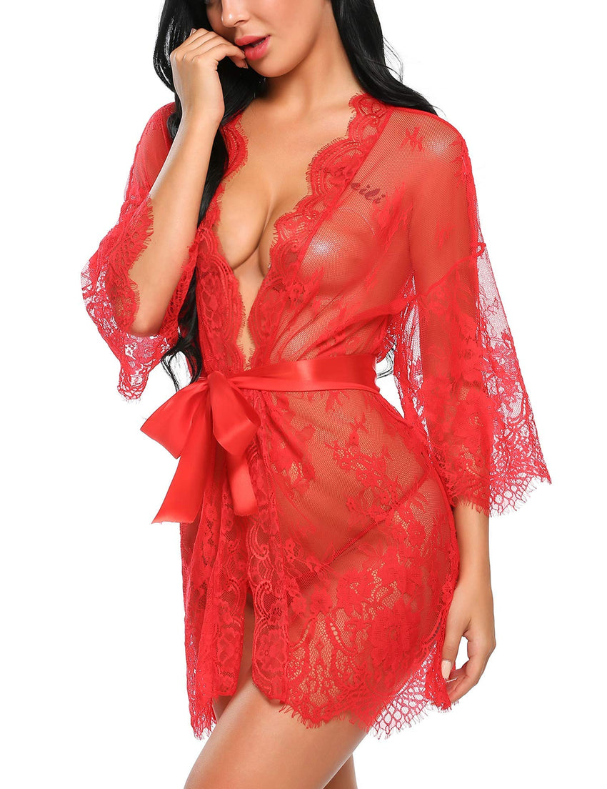 Avidlove Women's Lace Kimono Robe Babydoll Lingerie Mesh Nightgown S - 5XL - 7DAY'S