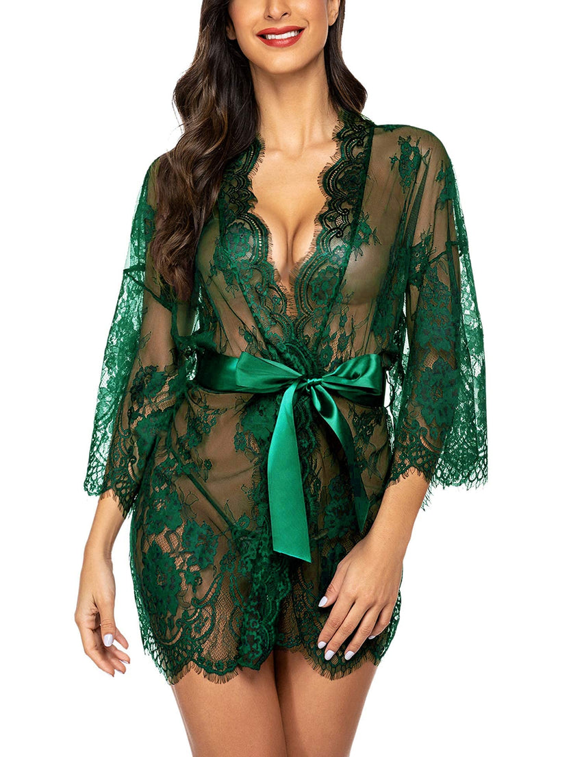Avidlove Women's Lace Kimono Robe Babydoll Lingerie Mesh Nightgown S - 5XL - 7DAY'S