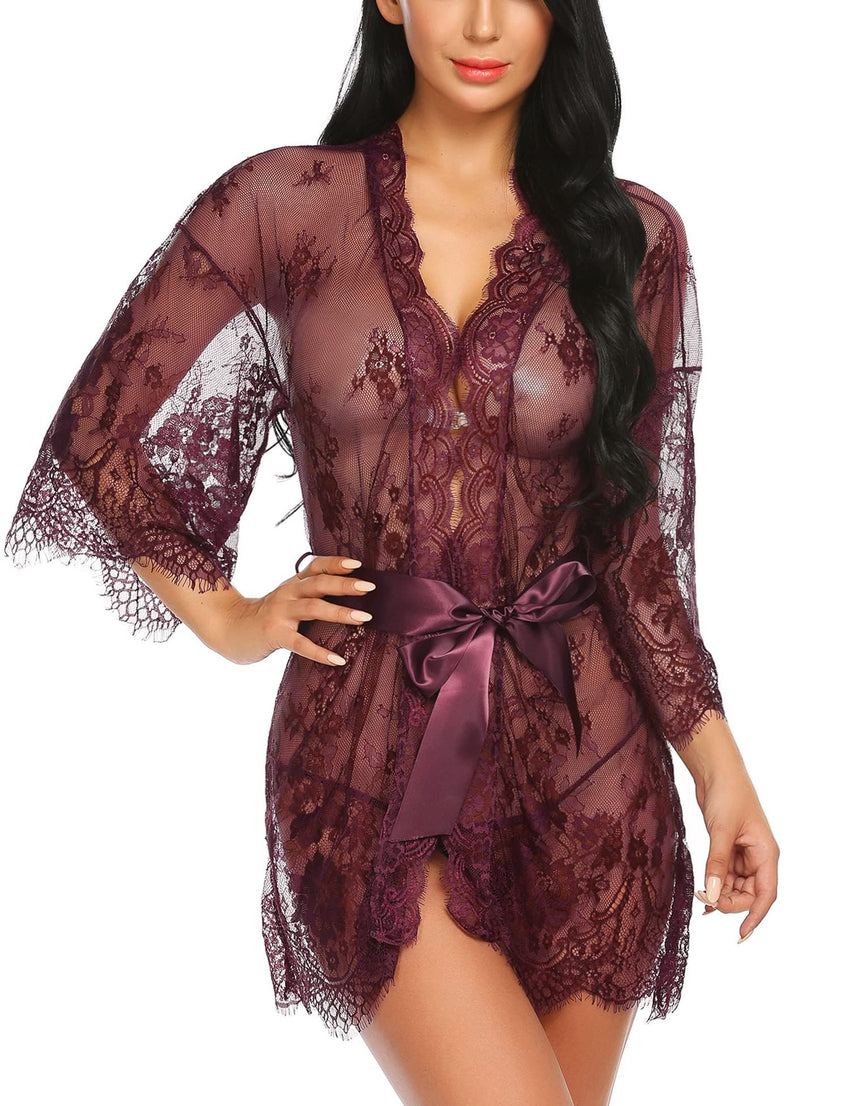 Avidlove Women's Lace Kimono Robe Babydoll Lingerie Mesh Nightgown S - 5XL - 7DAY'S