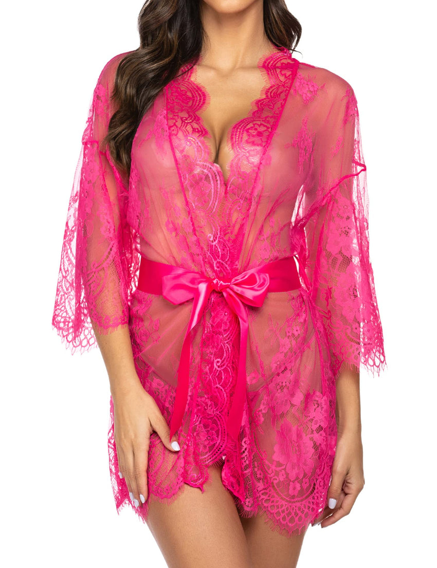 Avidlove Women's Lace Kimono Robe Babydoll Lingerie Mesh Nightgown S - 5XL - 7DAY'S