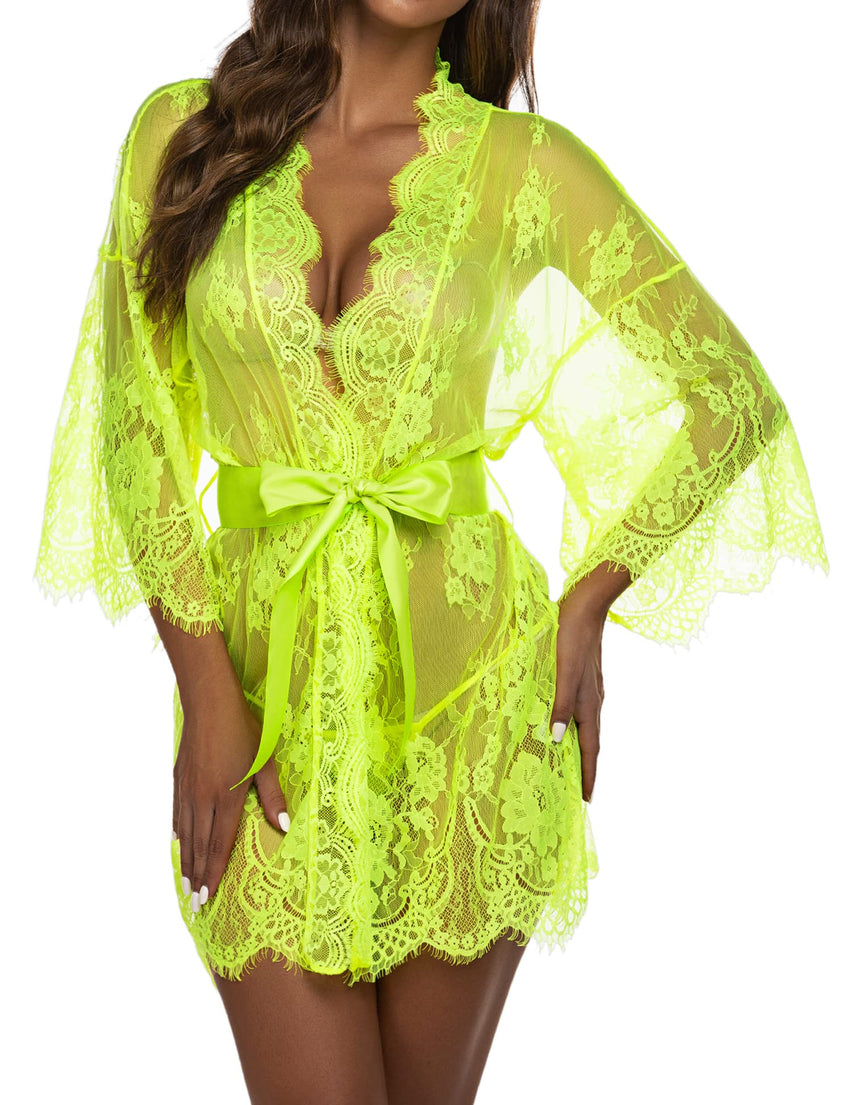Avidlove Women's Lace Kimono Robe Babydoll Lingerie Mesh Nightgown S - 5XL - 7DAY'S