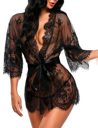 Avidlove Women's Lace Kimono Robe Babydoll Lingerie Mesh Nightgown S - 5XL - 7DAY'S
