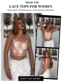 Avidlove Women's Mesh Top Long Sleeve Mock Neck Sheer Blouse See Through Floral Lace Tops - 7DAY'S