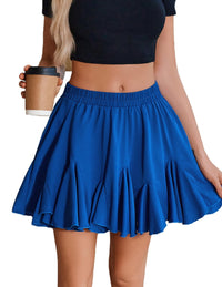 Avidlove Women's Pleated Skater Skirt Basic Casual High Waisted Ruffles Flared Mini Lingerie Skirts - 7DAY'S