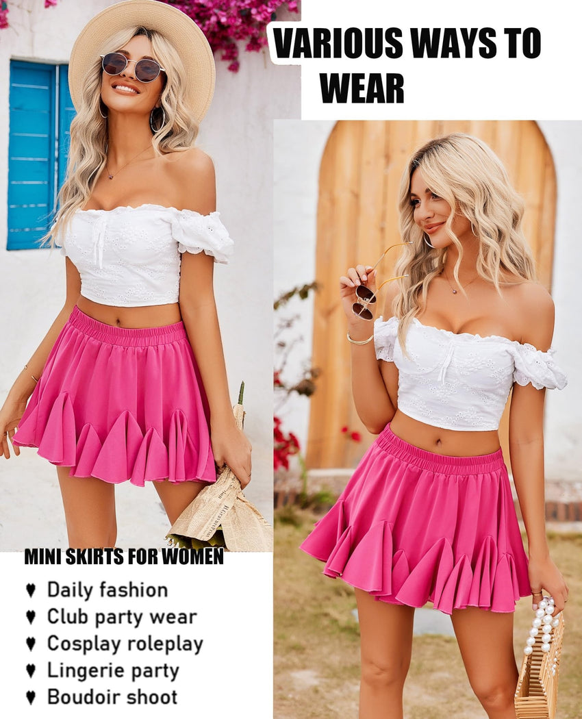 Avidlove Women's Pleated Skater Skirt Basic Casual High Waisted Ruffles Flared Mini Lingerie Skirts - 7DAY'S