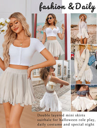 Avidlove Women's Pleated Skater Skirt Basic Casual High Waisted Ruffles Flared Mini Lingerie Skirts - 7DAY'S