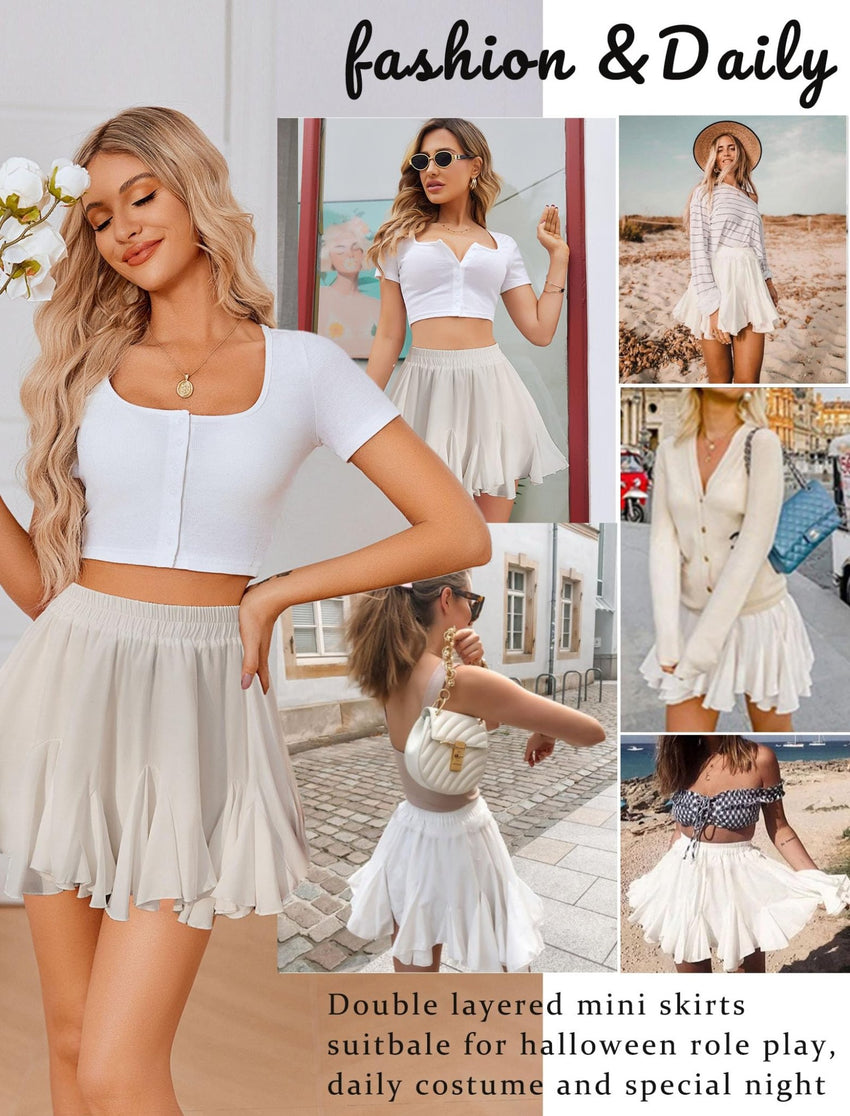 Avidlove Women's Pleated Skater Skirt Basic Casual High Waisted Ruffles Flared Mini Lingerie Skirts - 7DAY'S