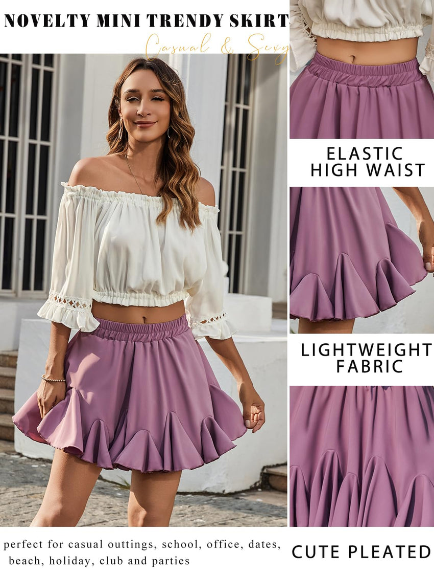 Avidlove Women's Pleated Skater Skirt Basic Casual High Waisted Ruffles Flared Mini Lingerie Skirts - 7DAY'S