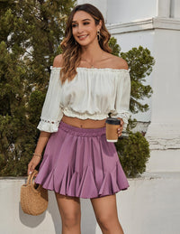 Avidlove Women's Pleated Skater Skirt Basic Casual High Waisted Ruffles Flared Mini Lingerie Skirts - 7DAY'S