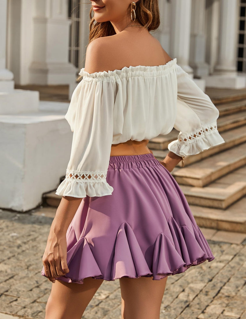 Avidlove Women's Pleated Skater Skirt Basic Casual High Waisted Ruffles Flared Mini Lingerie Skirts - 7DAY'S