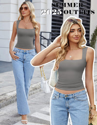 Avidlove Women's Square Neck Tank Top Sleeveless Double Lined Basic Crop Tops Going Out Shirt Slim Fit Summer - 7DAY'S