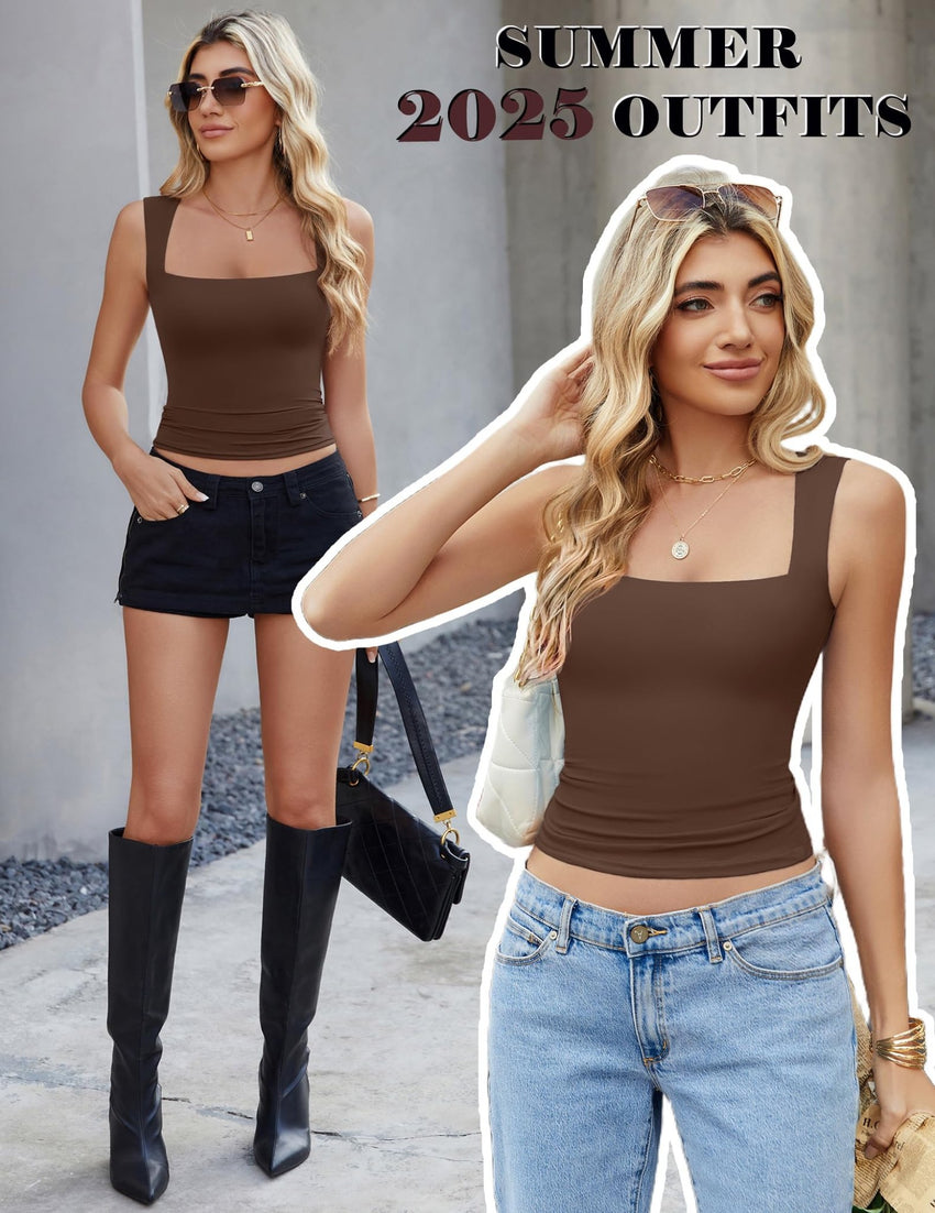 Avidlove Women's Square Neck Tank Top Sleeveless Double Lined Basic Crop Tops Going Out Shirt Slim Fit Summer - 7DAY'S