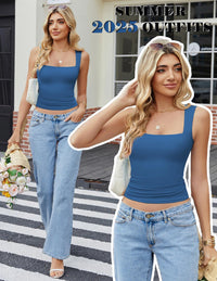 Avidlove Women's Square Neck Tank Top Sleeveless Double Lined Basic Crop Tops Going Out Shirt Slim Fit Summer - 7DAY'S