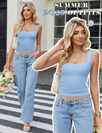 Avidlove Women's Square Neck Tank Top Sleeveless Double Lined Basic Crop Tops Going Out Shirt Slim Fit Summer - 7DAY'S