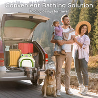 Baby Bathtub, Collapsible Newborn Bathtub for Infant to Toddler 0 - 24 Months with Soft Cushion and Thermometer,Portable Travel Newborn Tub with No - Slip Feet, Baby Shower Gifts,Green - 7DAY'S