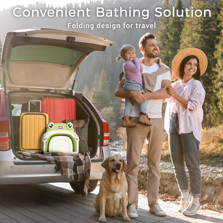 Baby Bathtub, Collapsible Newborn Bathtub for Infant to Toddler 0 - 24 Months with Soft Cushion and Thermometer,Portable Travel Newborn Tub with No - Slip Feet, Baby Shower Gifts,Green - 7DAY'S