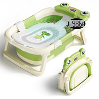 Baby Bathtub, Collapsible Newborn Bathtub for Infant to Toddler 0 - 24 Months with Soft Cushion and Thermometer,Portable Travel Newborn Tub with No - Slip Feet, Baby Shower Gifts,Green - 7DAY'S