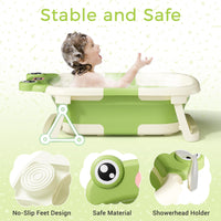 Baby Bathtub, Collapsible Newborn Bathtub for Infant to Toddler 0 - 24 Months with Soft Cushion and Thermometer,Portable Travel Newborn Tub with No - Slip Feet, Baby Shower Gifts,Green - 7DAY'S