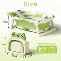 Baby Bathtub, Collapsible Newborn Bathtub for Infant to Toddler 0 - 24 Months with Soft Cushion and Thermometer,Portable Travel Newborn Tub with No - Slip Feet, Baby Shower Gifts,Green - 7DAY'S