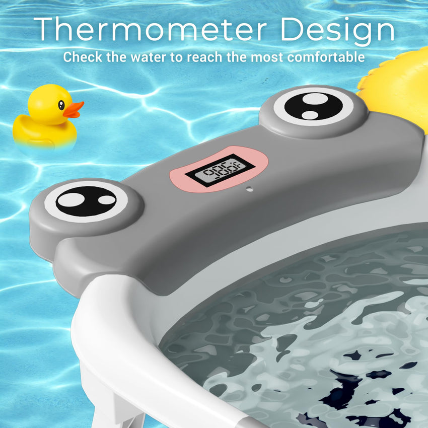 Baby Bathtub, Collapsible Newborn Bathtub for Infant to Toddler 0 - 24 Months with Soft Cushion and Thermometer,Portable Travel Newborn Tub with No - Slip Feet, Baby Shower Gifts,Green - 7DAY'S