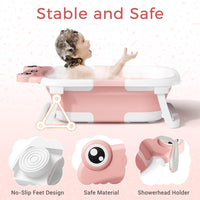 Baby Bathtub, Collapsible Newborn Bathtub for Infant to Toddler 0 - 24 Months with Soft Cushion and Thermometer,Portable Travel Newborn Tub with No - Slip Feet, Baby Shower Gifts,Green - 7DAY'S