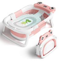 Baby Bathtub, Collapsible Newborn Bathtub for Infant to Toddler 0 - 24 Months with Soft Cushion and Thermometer,Portable Travel Newborn Tub with No - Slip Feet, Baby Shower Gifts,Green - 7DAY'S