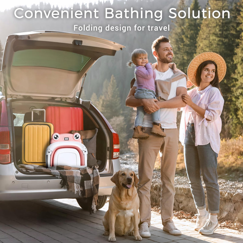 Baby Bathtub, Collapsible Newborn Bathtub for Infant to Toddler 0 - 24 Months with Soft Cushion and Thermometer,Portable Travel Newborn Tub with No - Slip Feet, Baby Shower Gifts,Green - 7DAY'S