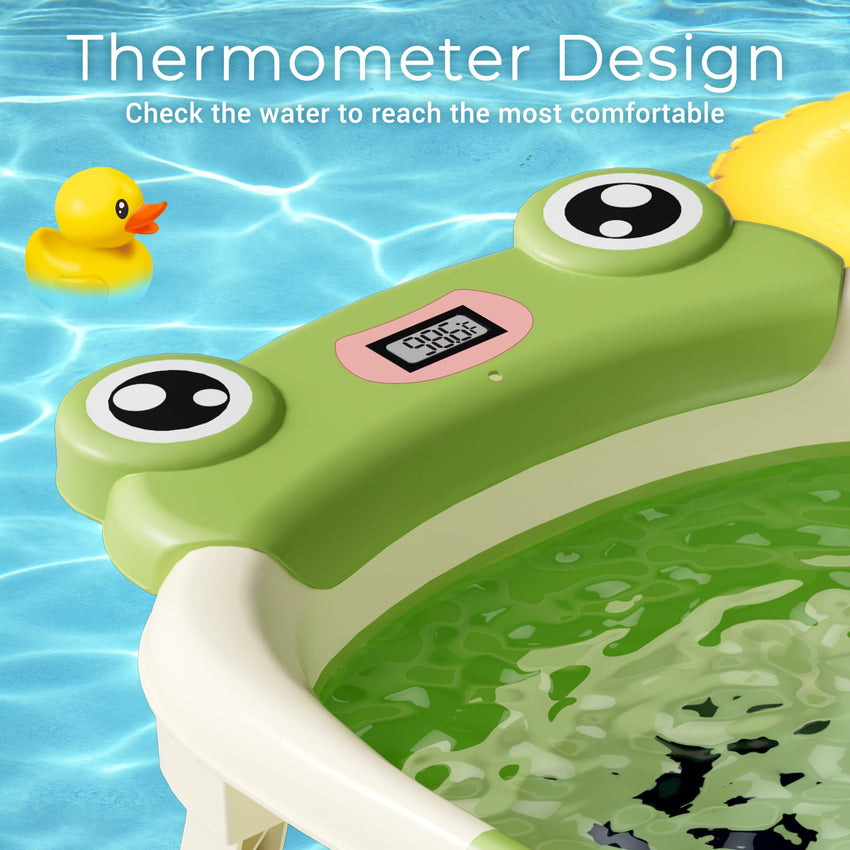 Baby Bathtub, Collapsible Newborn Bathtub for Infant to Toddler 0 - 24 Months with Soft Cushion and Thermometer,Portable Travel Newborn Tub with No - Slip Feet, Baby Shower Gifts,Green - 7DAY'S