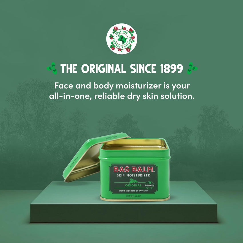 Bag Balm Vermont's Original Skin Moisturizer - Full Body Hydrating Skin Care: Dry Hands, Lips, Face, Feet & More - Unscented, Cruelty & Paraben Free - Day & Night, Men & Women (4oz Tin, Made in USA) - 7DAY'S