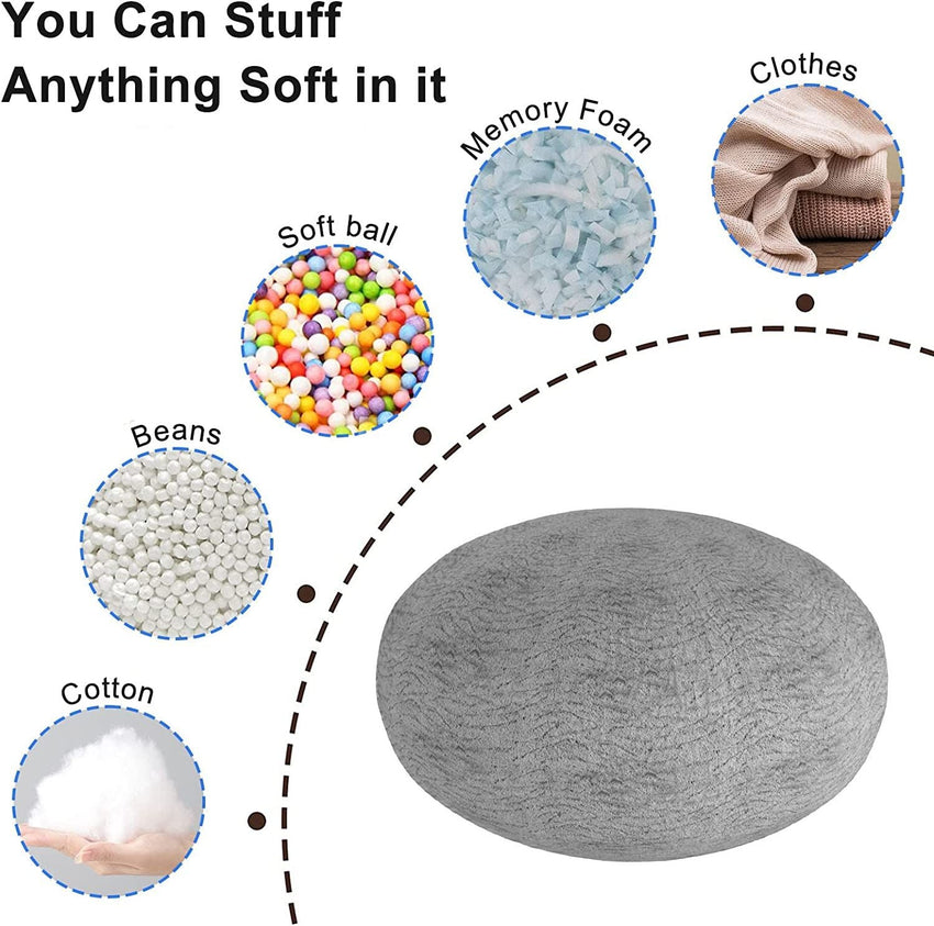 Bag Chair Cover(it was only a Cover; not a Full Bean Bag) Chair Cushion; Big Round Soft Fluffy PV Velvet Sofa Bed Cover; Living Room Furniture; Lazy Sofa Bed Cover; 5ft Light Grey - 7DAY'S